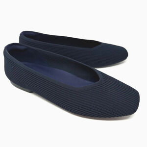 VIVAIA Women Margot Square Toe V Cut Navy Blue Knit Flats EU 39 US 8 Wide Slipon